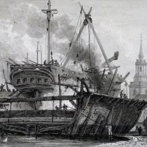 Rotherhithe, the Floating Dock in 1815, engraved by J. C