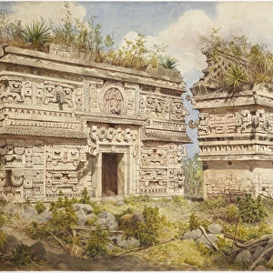 Ruins at Chichen Itza, Yucatan, Mexico Depicts east facade of Building A and Iglesia (w / c