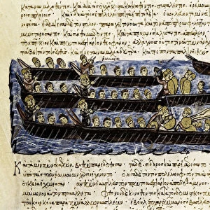 A Russian fleet, miniature from "Synopsis historiarum", c. 1126-1150, 12th century (illuminated manuscript)