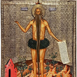 Saint Onuphre (Saint Onuphrius). Onuphre l'anachorete ou Le Grand (IVe siecle), moine puis ermite en Egypte, il est traditionnellement represente avec une longue barbe et des branchages en guise de vetement