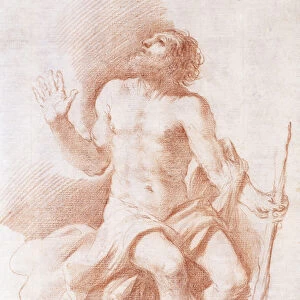 Saint Paul the Hermit, Looking up to the Left and Holding a Stick, c
