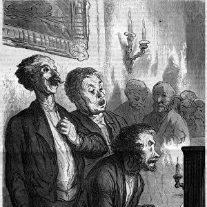 Salon singers. Cartoon by Honore Daumier (1808-1879). Engraving in "