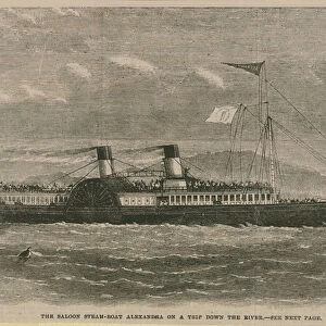 The saloon steamboat Alexandra on a trip down the river (engraving)