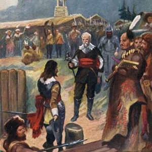 Samuel de Champlain surrendering Quebec to Admiral Kirke, 20 July 1629 (colour litho)
