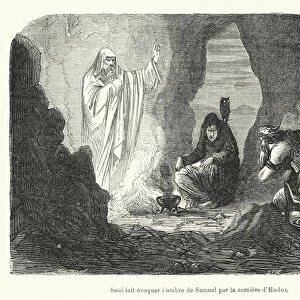 Saul fait evoquer l ombre de Samuel par la sorciere d Endor (engraving)