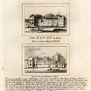 The Savoy Hospital in 1650 from a print by Wenceslaus Hollar and in ruins in 1792