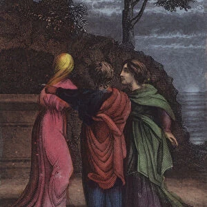 Scarce had the sober mornings doubtful ray... (coloured engraving)