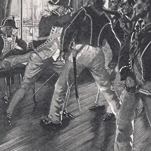 A Scene on board the flagship during the Mutiny of the Nore, illustration from British Battles on Land and Sea, c. 1910 (litho)