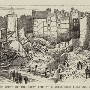The Scene of the Great Fire at Charterhouse Buildings, Clerkenwell, after the Conflagration (engraving)