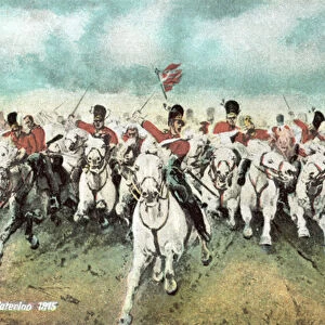 Scotland for Ever. The charge of the Scots Greys at Waterloo, 18 June 1815 (lithograph)