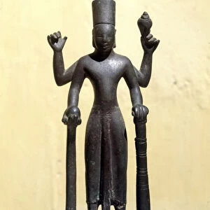 Sculpture of Uma, victorious of the demon Buffalo Lieu Hun, in Tra-Vinh, Cochinchine