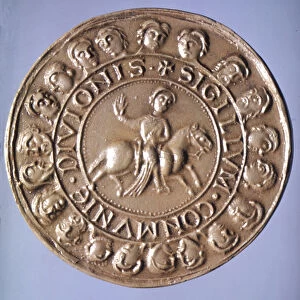 Seal of Dijon, 1308. The effigies around the knight represent the "Echevins"