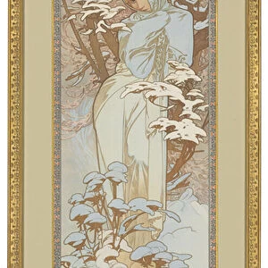 Four Seasons: Winter, 1900 (colour litho on silk)