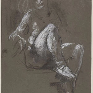 Seated Nude Girl wearing Ballet Shoes (chalk on paper)