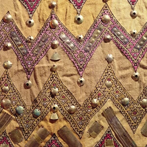 Section of embroidered fabric with gold plaques, from Chancay, Peru