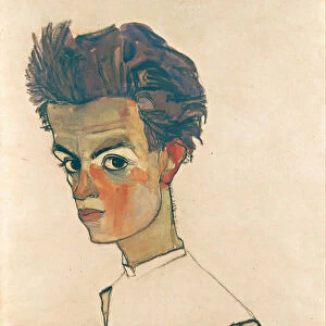 Self-Portrait with Striped Shirt, 1910 (graphite & w / c on paper)