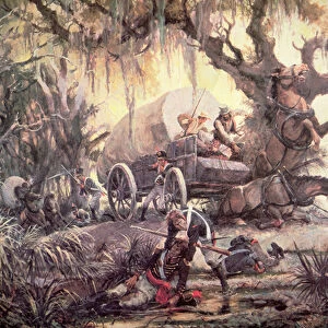 Seminole indians ambush a US marines supply wagon, 11th September 1812 (colour litho)