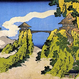 Serie de vues remarquable de ponts de differentes provinces : le pont suspendu du Mont Gyodo, Ashikaga, japon - Estampe de Katsushika Hokusai (1760-1849) (ecole ukiyo-e) 1835 State Hermitage saint Petersbourg Russie
