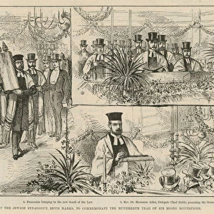 Service at the Jewish Synagogue, Bevis Marks, to commemorate the hundredth year of Sir Moses Montefiore (engraving)