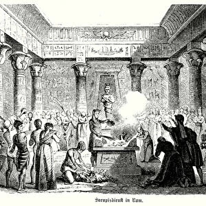 Service worshipping the Ptolemaic Greco-Egyptian god Serapis in Rome (engraving)