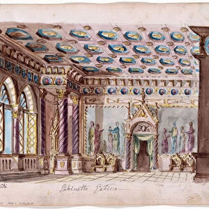 Set design for the Opera Ernani by Giuseppe Verdi - M. Conti (1810-1886). Watercolour on paper Dimension : 22x29 cm The Morgan Library & Museum, New York