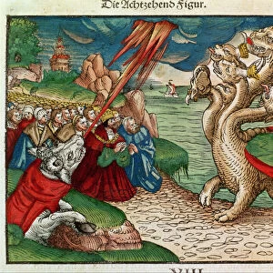 Seven-headed serpent from the Book of Revelation, from the Luther Bible, c