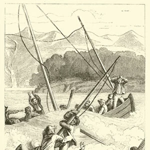 Shipwreck of French boats outside the Port des Francais (engraving)