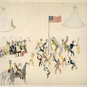 Shoshone dance participated in only by men (pigment on muslin)