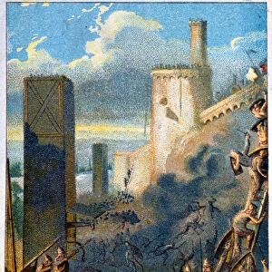 Siege of Paris (885) by the Normans (Viking). Chromolithography of the Series "