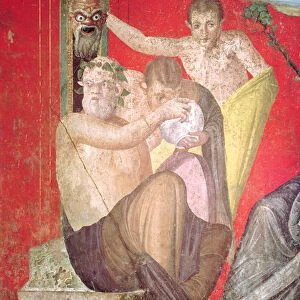 Silenus and the Young Satyr, East Wall, Oecus 5, 60-50 BC (fresco) (see 57188 for detail)