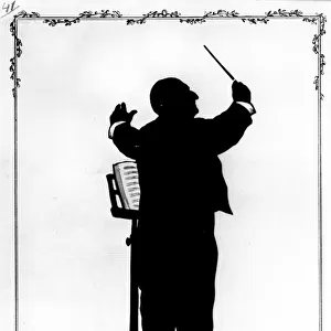 Silhouette of Anton Bruckner (1824-96) Austrian composer, conducting (engraving) (b / w photo)