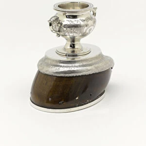Silver mounted desk set of two polo ponys hooves, Captain J F Sherer