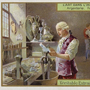 Silversmiths workshop, France, 18th Century (chromolitho)