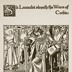 Sir Launcelot slayeth the Worm of Corbin, illustration from