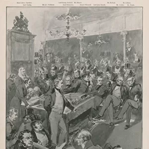 Sir Robert Peel announcing his conversion to free trade principles during the debate on the Corn Laws in the House of Commons, Westminster, 22 January 1846 (photogravure)