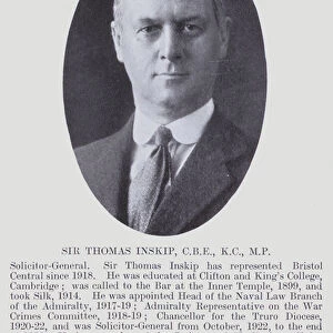 Sir Thomas Inskip, CBE, KC, MP (b / w photo)