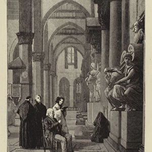 Sir Walter Scott inspecting the Tombs of Michael Angelo and Dante in Santa Croce, Florence (engraving)