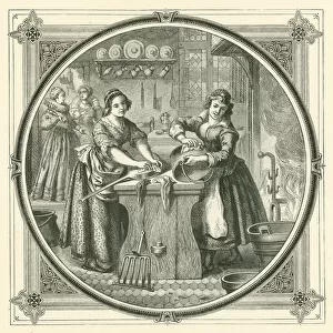 When slovenly servants get tidy, they polish the bottoms of the saucepans (engraving)