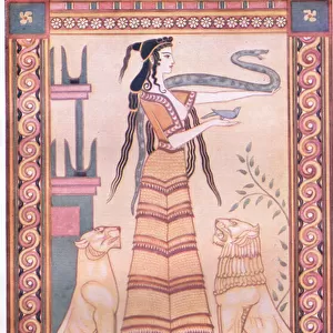The snake goddess of Crete, illustration from Myths of Crete and Pre-Hellenic Europe pub