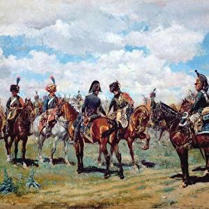 Soldiers on horseback (oil on canvas)