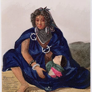 A sorceress telling the future with corn and salt in Ghzannah, 1835 (w / c on paper)