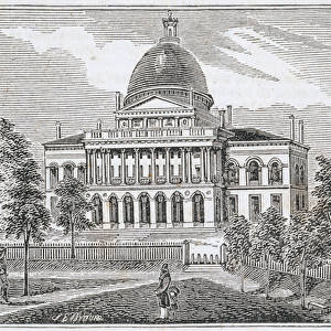 Southern view of the State House in Boston on Beacon Street, from Historical