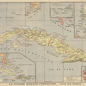 The Spanish-American War - map of Spanish colonies (colour litho)