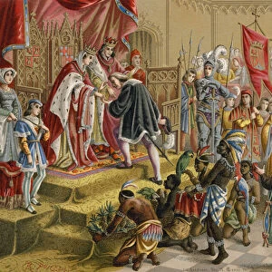 The Spanish monarchs receive Columbus in Barcelona after this first voyage