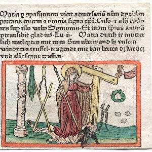 Spiegel Menslicher Behaltnis: The Virgin Mary Overcoming a Devil, 1400s (woodcut)
