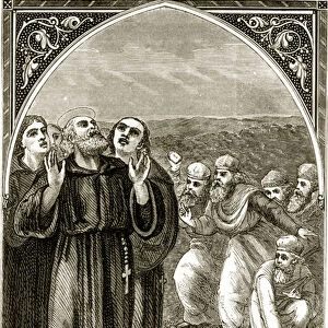 St. Columba chanting, and attacked by the Druids, from The Trias Thaumaturga