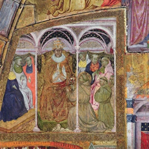 St. Francis imploring Pope Honorius III for the Confirmation of the Indulgence, fresco from the Porziuncola, 1393 (fresco)