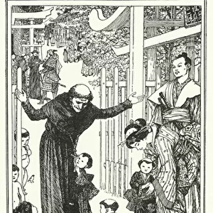 St Francis Xavier teaches the Japanese children their catechism (litho)