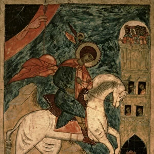 St. George and the Dragon, Russian icon from Vologda, 15th century (tempera on panel)