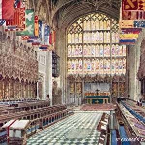 St Georges Chapel at Windsor Castle, Berkshire (colour litho)